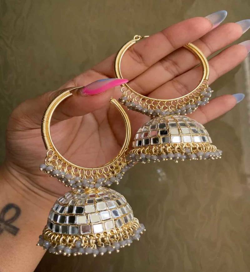   Big Jhumka earrings for wo  ethnic and occasional wear- GREY COLOUR