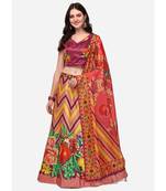Digital Floral Print Satin Silk Semistitched Lehenga Choli For Women and Girls In Festive Party And Traditional Wear