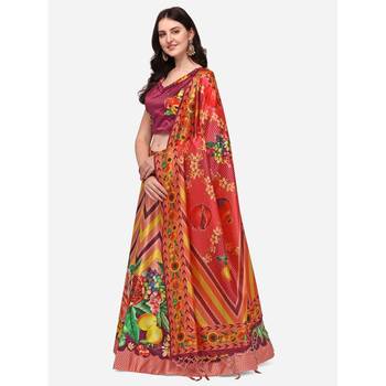 Digital Floral Print Satin Silk Semistitched Lehenga Choli For Women and Girls In Festive Party And Traditional Wear 2
