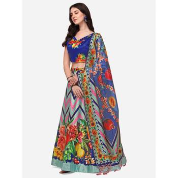 Digital Floral Print Satin Silk Semistitched Lehenga Choli For Women and Girls In Festive Party And Traditional Wear 2