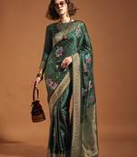 Dark Green Handloom Silk Blend Saree