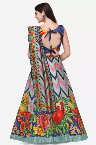 Digital Floral Print Satin Silk Semistitched Lehenga Choli For Women and Girls In Festive Party And Traditional Wear