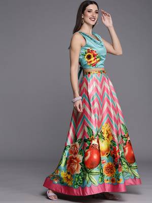 Digital Floral Print Satin Silk Semistitched Lehenga Choli For Women and Girls In Festive Party And Traditional Wear 2