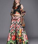 Digital Floral Print Satin Silk Semistitched Lehenga Choli For Women and Girls In Festive Party And Traditional Wear