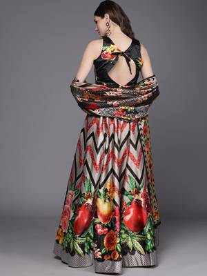 Digital Floral Print Satin Silk Semistitched Lehenga Choli For Women and Girls In Festive Party And Traditional Wear 3