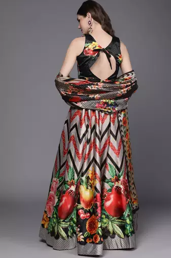 Digital Floral Print Satin Silk Semistitched Lehenga Choli For Women and Girls In Festive Party And Traditional Wear
