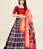 Digital Floral Print Satin Silk Semistitched Lehenga Choli For Women and Girls In Festive Party And Traditional Wear