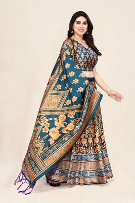 Digital Floral Print Satin Silk Semistitched Lehenga Choli For Women and Girls In Festive Party And Traditional Wear 2