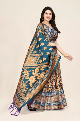 Digital Floral Print Satin Silk Semistitched Lehenga Choli For Women and Girls In Festive Party And Traditional Wear