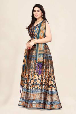 Digital Floral Print Satin Silk Semistitched Lehenga Choli For Women and Girls In Festive Party And Traditional Wear 3