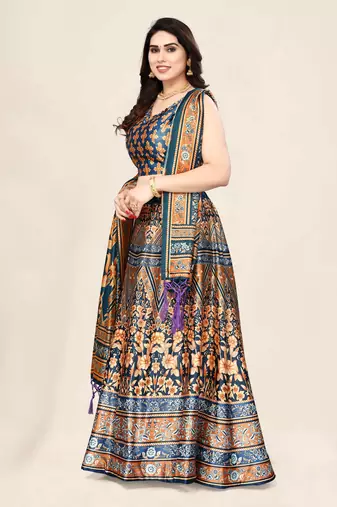Digital Floral Print Satin Silk Semistitched Lehenga Choli For Women and Girls In Festive Party And Traditional Wear