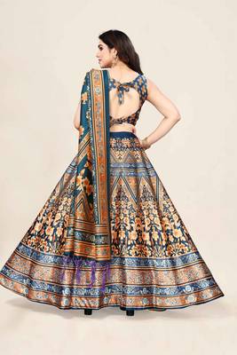 Digital Floral Print Satin Silk Semistitched Lehenga Choli For Women and Girls In Festive Party And Traditional Wear 4