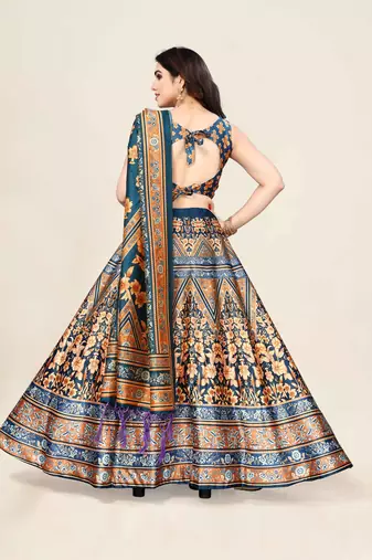 Digital Floral Print Satin Silk Semistitched Lehenga Choli For Women and Girls In Festive Party And Traditional Wear