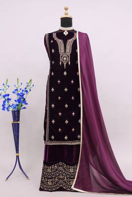Purple Velvet Sequin Work Salwar Suit 3