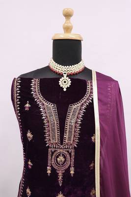 Purple Velvet Sequin Work Salwar Suit 4