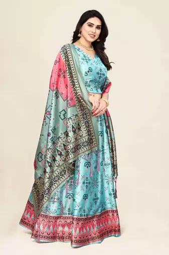 Digital Floral Print Satin Silk Semistitched Lehenga Choli For Women and Girls In Festive Party And Traditional Wear