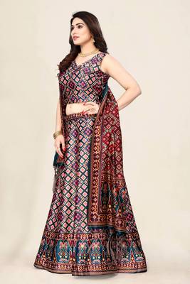 Digital Floral Print Satin Silk Semistitched Lehenga Choli For Women and Girls In Festive Party And Traditional Wear 2