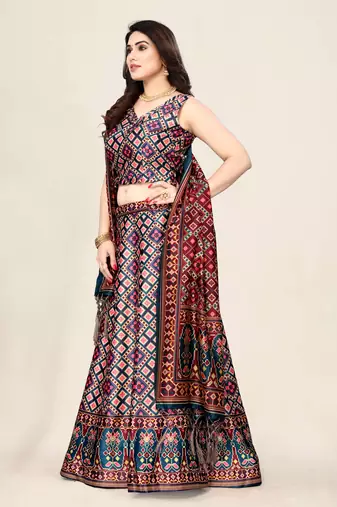 Digital Floral Print Satin Silk Semistitched Lehenga Choli For Women and Girls In Festive Party And Traditional Wear