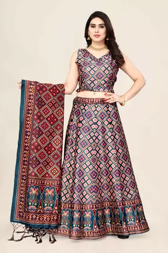 Digital Floral Print Satin Silk Semistitched Lehenga Choli For Women and Girls In Festive Party And Traditional Wear