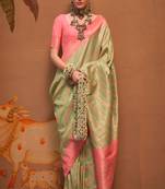 Pista Green Handloom Silk Jacquard Woven Saree With Blouse