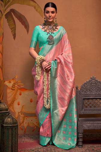 Pink Handloom Silk Jacquard Woven Saree With Blouse