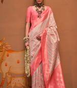 Cream Handloom Silk Jacquard Woven Saree With Blouse