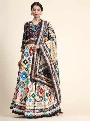 Digital Floral Print Satin Silk Semistitched Lehenga Choli For Women and Girls In Festive Party And Traditional Wear 2