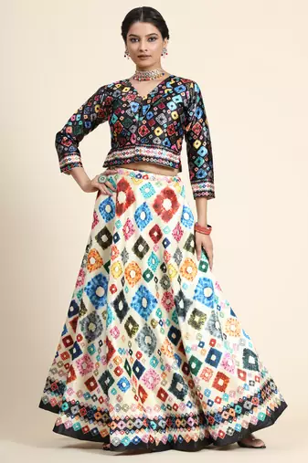 Digital Floral Print Satin Silk Semistitched Lehenga Choli For Women and Girls In Festive Party And Traditional Wear