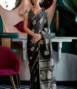 Black Handloom Satin Jacquard Handloom Woven Saree With Blouse