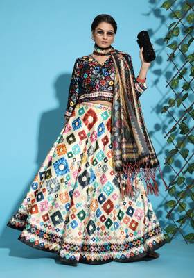 Digital Floral Print Satin Silk Semistitched Lehenga Choli For Women and Girls In Festive Party And Traditional Wear 1