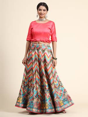 Digital Floral Print Satin Silk Semistitched Lehenga Choli For Women and Girls In Festive Party And Traditional Wear 4