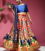Digital Floral Print Satin Silk Semistitched Lehenga Choli For Women and Girls In Festive Party And Traditional Wear