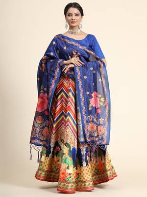 Digital Floral Print Satin Silk Semistitched Lehenga Choli For Women and Girls In Festive Party And Traditional Wear 2