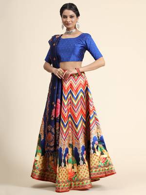 Digital Floral Print Satin Silk Semistitched Lehenga Choli For Women and Girls In Festive Party And Traditional Wear 3
