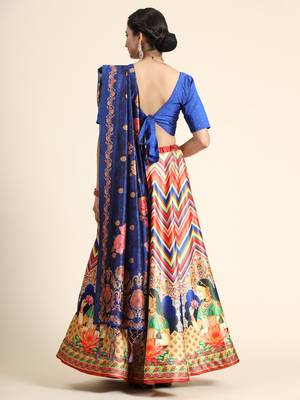 Digital Floral Print Satin Silk Semistitched Lehenga Choli For Women and Girls In Festive Party And Traditional Wear 4