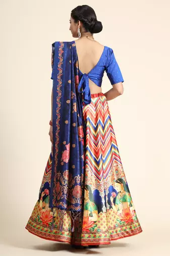 Digital Floral Print Satin Silk Semistitched Lehenga Choli For Women and Girls In Festive Party And Traditional Wear