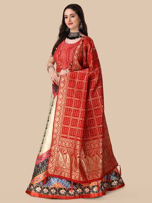 Patola Digital Print Satin SemiStitched Lehenga Choli With Unstitched Sequnce Blouse and Banarsi Dupatta For Women 3