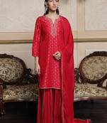Virtual red woven silk salwar suit