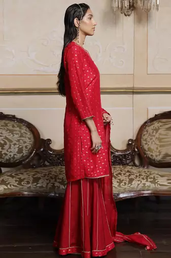 Virtual red woven silk salwar suit