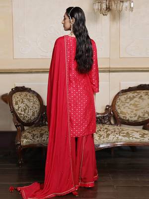 Virtual red woven silk salwar suit 3