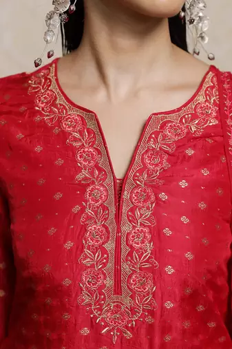 Virtual red woven silk salwar suit