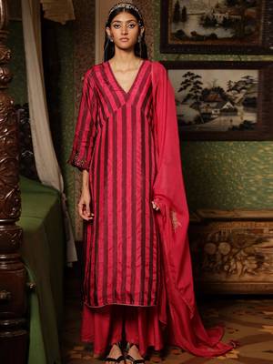 Beetroot Pink Woven Silk Salwar Suit 1
