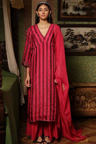 Beetroot Pink Woven Silk Salwar Suit