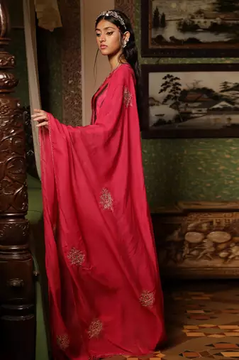 Beetroot Pink Woven Silk Salwar Suit