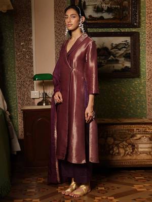 Imperial purple woven salwar suit 2
