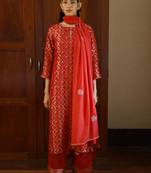 Tango red woven silk salwar suit