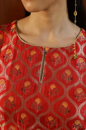Tango red woven silk salwar suit