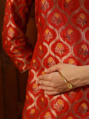 Tango red woven silk salwar suit 3