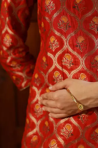 Tango red woven silk salwar suit