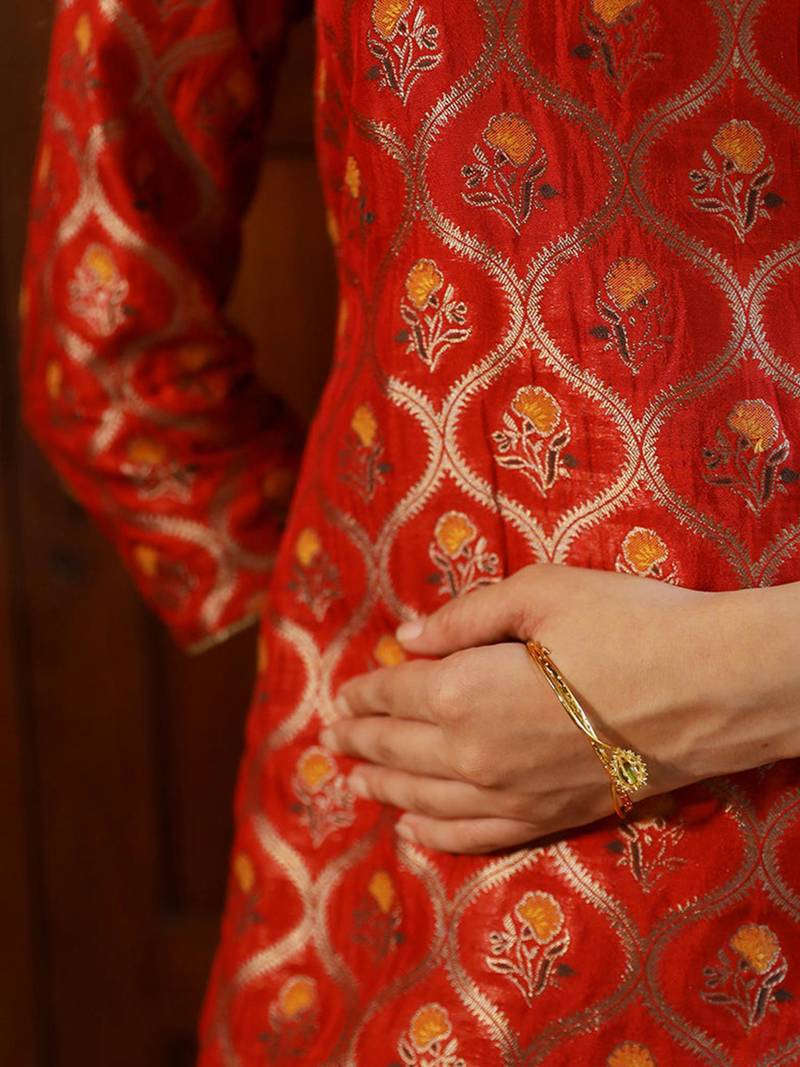 Tango red woven silk salwar suit